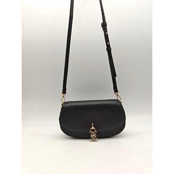 MICHAEL KORS Mila smooth leather flap small crossbody -Black - Picture 1 of 14